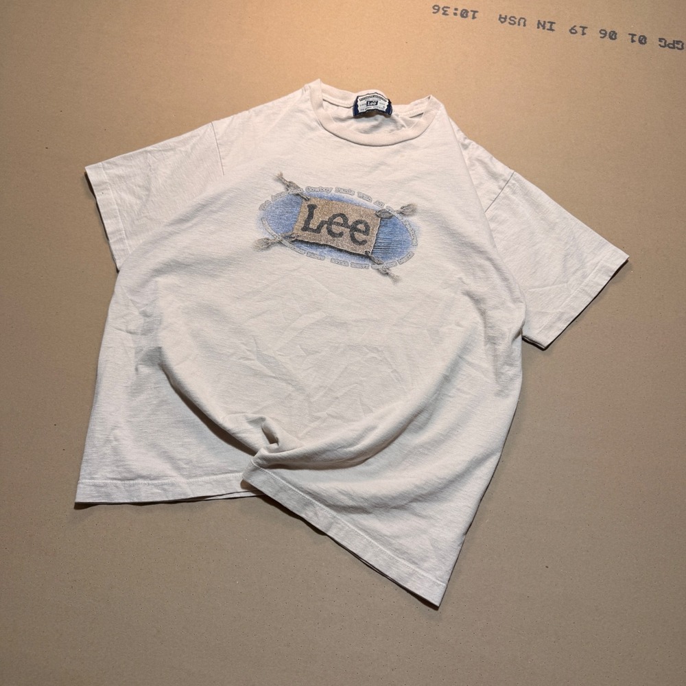 Vintage Lee Graphic T-Shirt XL Tan Good Cotton Short Sleeve Distressed Logo